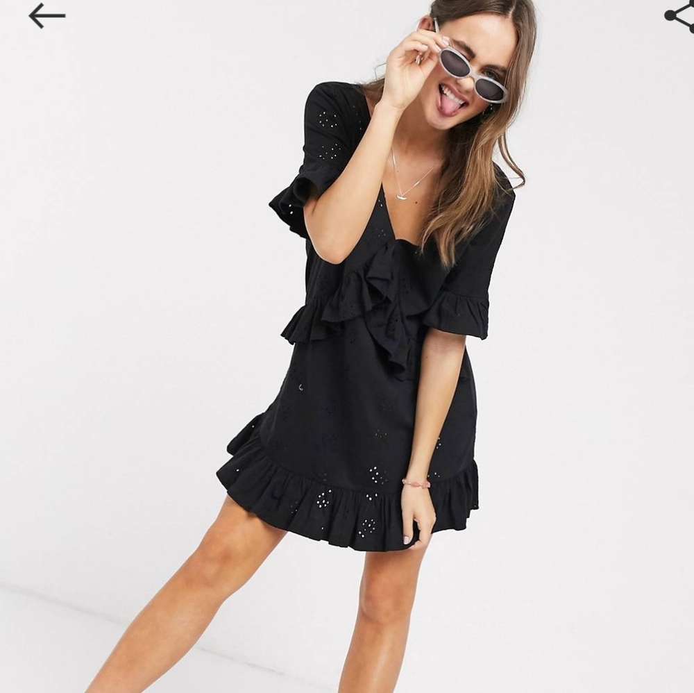 ASOS broderie v frill front smock mini dress-. Us4